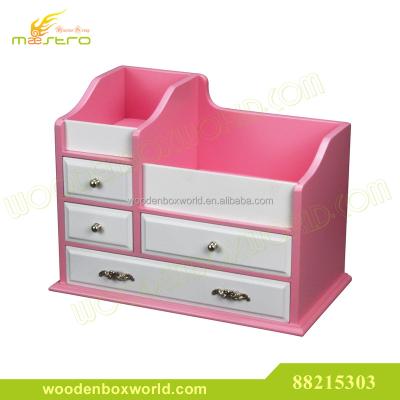 China MDF Wooden Multi Drawer Make Up Organizer Cosmetic Box Jewelry Storage Box For Bedroom for sale