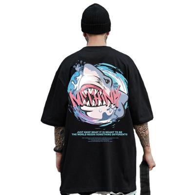 China European and American Fat Fat Man Oversize Half Sleeve Hip Hop Loose Short Sleeve T-shirt Shark Anti-Wrinkle Men's Brand Fashion Brand for sale