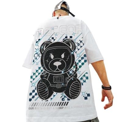 China Anti-wrinkle Guochao cartoon oversized bear printed T-shirt Harajuku wind men's Japanese Central Institute of Statistics plus size fat couple short sleeves for sale