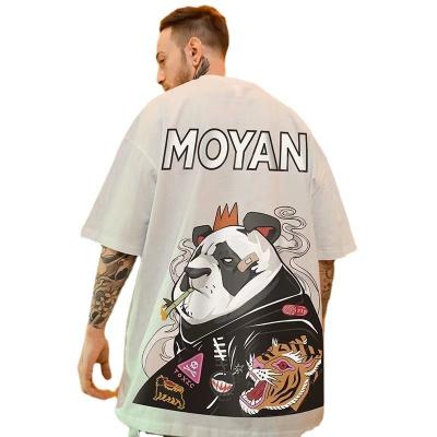 China CSI Anti-wrinkle Guochao cartoon T-shirt fat man summer loose shorts sleeve plus fat plus size five half sleeve men for sale