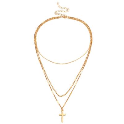 China Latest Fashion Styles 2019 Fashion Necklaces Jewelry Gold Chain Choker Multilayer Cross Pendant Necklace For Women for sale