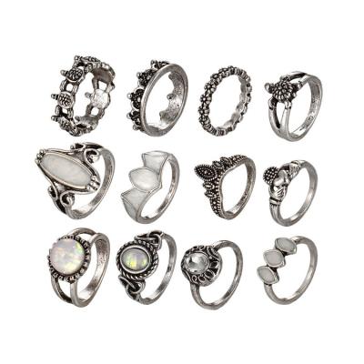 China Latest Fashion Styles 2019 Fashion Rings Set Jewelry Vintage Gem 12pcs/set Silver Tortoise Rings For Women for sale