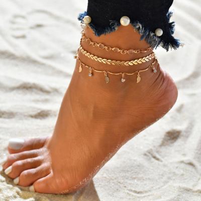 China BOHEMIA Fashion Anklets Foot Jewelry Beach Leaf Arrow Diamond Gold Tasty Anklets For Women for sale