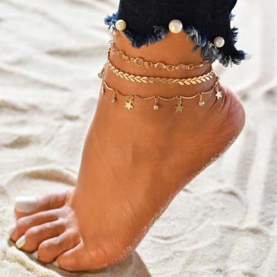 China BOHEMIA Fashion Anklets Foot Jewelry Ankle Bracelet Star Arrow Diamond Tasty Gold Beach Anklets For Women for sale