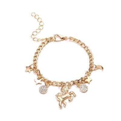 China Latest Fashion Styles 2019 Hot New Fashion Bracelet Jewelry Alloy Rhinestone Star Moon Charm Unicorn Bracelet For Girls for sale