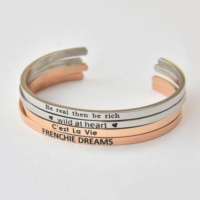 China Latest Fashion Styles 2019 Fashion Stainless Steel Jewelry Custom Engraved Inspirational Cuff Bangle Bracelet For Women for sale