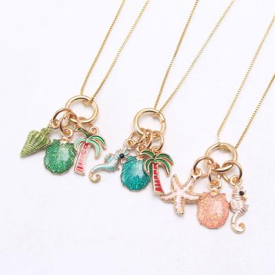 China Trendz Fashion Design Child Jewelry Cute Enamel Seahorse Shell Charm Pendant Necklace N81828 For Party Gift for sale