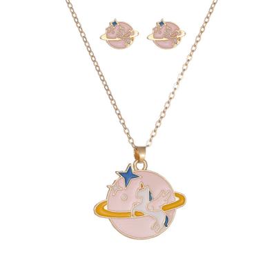 China Latest Fashion Styles Trendz Korean Version Of The Unicorn Kids Jewelry Set Temperament Girl Oil Drop Necklace for sale