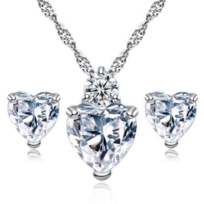 China 2020 Wholesale Fashion Zircon Earring Necklace Jewelry Set Luxury CZ Heart Jewelry Set CLASSIC For Women for sale