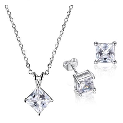 China 2020 Wholesale Fashion Square CZ Luxury Jewelry CLASSIC Set 6mm Cubic Zirconia Earring Necklace Jewelry Set For Women for sale