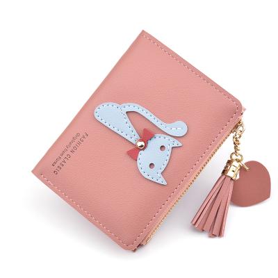 China Fashion Multifunctional Tassel High Quality Short Zipper Waterproof Small Wallet Cat Wallet For Women for sale