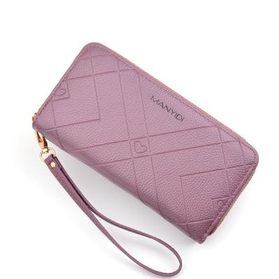 China Fashion PU Lattice Wallet Waterproof Double Zipper Long Leather Wallet Women for sale