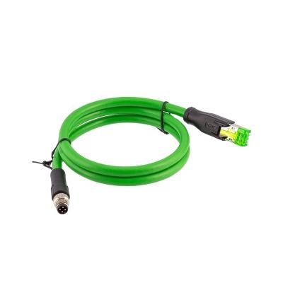 China Copper / Zinc IP67 M8 Waterproof D-code 4 Pin Network Ethernet Data Cable RJ45 To CAT5E Plug Cable For Harsh Environments for sale