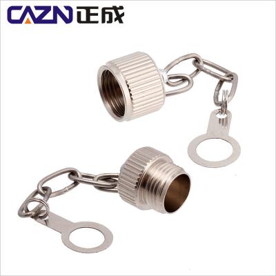 China Automotive Metal M12 Male Female Inner Outer Screw Dust Cover With Chain Protective Cap for sale