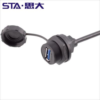 China Lighting Outdoor Advertising Light Box Cable Mount Receptacle USB 3.0 Panel Mount IP67 Waterproof USB Cable Connector for sale