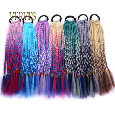 China Regular Wave Synthetic Hair Ties Gradient Crochet Braid 12inch Colorful Hair-Ring Braid Ponytail For Women Braided Drawstring Ponytail for sale