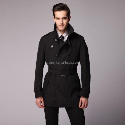 China Latest Hot Selling Black Belted Ditch Coat Double Breasted Man Anti Shrink for sale