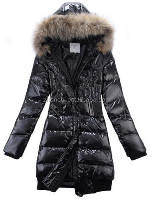 China Wholesale Cheap Elegant Women Anti Shrink Black Long Down Coat With Fur Collar for sale