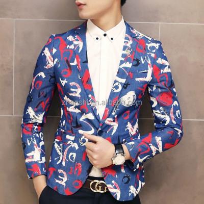 China New Design Breathable Custom Cotton Flower Jacket Casual Men's Printed Blazer for sale