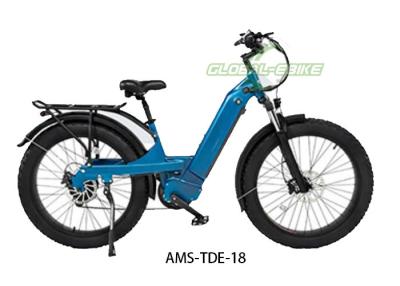 China Aluminium frame blauwe vetband e-bike met LED licht hydraulische schijfrem Te koop