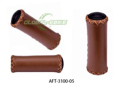 China Ergonomic Brown Leather Cycling Handlebars for Road Bikes 100mm Drop Rubber Grip for sale