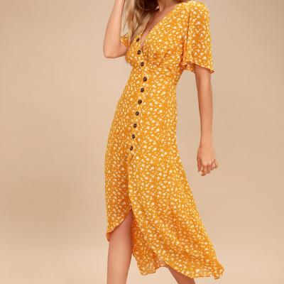 China 2020 Custom Anti-Static Women's Beach Anti-Static Hot Selling Casual Dress Yellow Long for sale