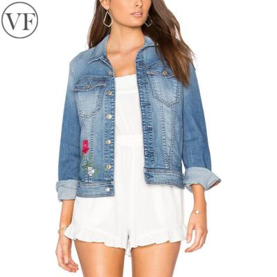 China High Quality Breathable Breathable 100% Cotton Denim Bomber Jacket With Embroidery for sale