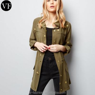 China 2018 Latest Best Selling Breathable Ladies Army Green Breathable Women Fashion Long Denim Jacket for sale