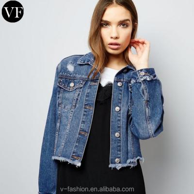 China Latest Women's Breathable Pearl Denim Jacket High Quality Pearl Denim Jacket For Women for sale