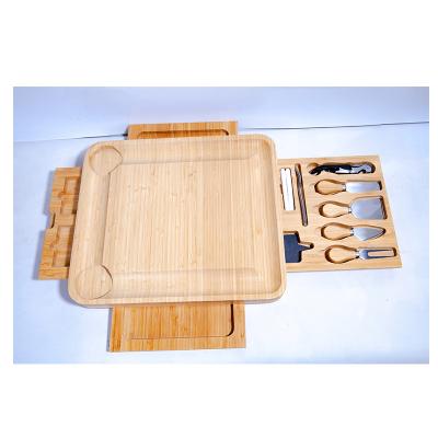 China New Arrival Eco Friendly Meat Tray Charcuterie Bamboo Cheese Cutting Board Set With Knives Set for sale