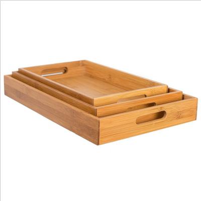 China Sustainable Special Hot Selling Eco Friendly Handmade 3 Pcs Lunch Serving Bamboo Food Tray With Handle for sale