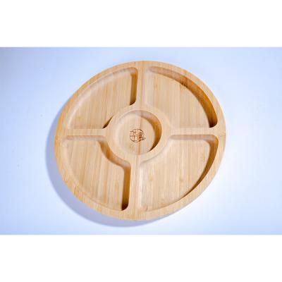 China Good Workmanship Sustainable 5 Grids Round Bamboo Material Appetizer Serving Cater Plates for sale