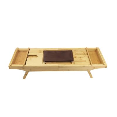 China Good Selling Viable Bamboo Tub Adjustable Glass Cell Phone Tray And Wine Glass Holder Ipad Holder Wine Tray Bed Laptop Desk With for sale