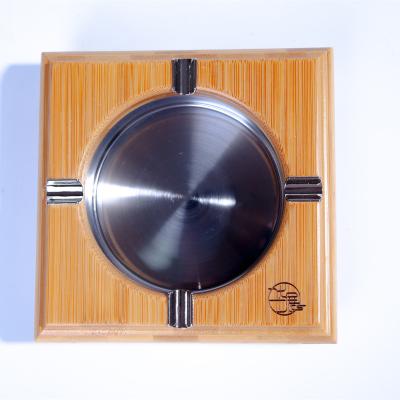 China Custom Stainless Steel Plate Tech Production Bamboo Tobacco Cigar Decor Ash Tray Ashtray for sale