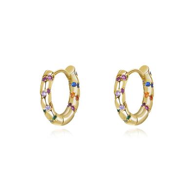 China CLASSIC Colorful Office 925 Sterling Silver Rainbow Zircon Circle Hoop Earrings for sale