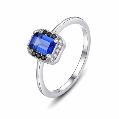 China FASHIONABLE Desk Wand CZ Blue Geometry 925 Sterling Silver Ring for sale