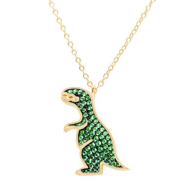 China FASHIONABLE Individualistic Tyrannosaurus Dinosaur 925 Yellow Gold Silver Jewelry Silver Necklace for sale