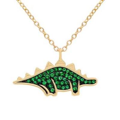 China Trendy Fashion Summer 925 Sterling Silver Yellow Gold Dinosaur Stegosaurus Geological Stone Necklace for sale