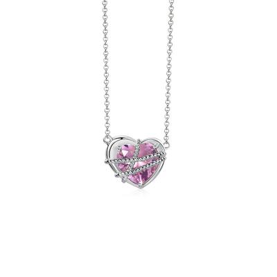 China Wholesale 5A TRENDY CZ Heart Shape Iced Out Bling Pink Heart CZ Tennis Necklace For Women Girlfriend Valentine's Gift Fashion Jewelry for sale