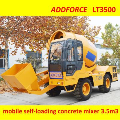 China Addforce machinery concrete mixer truck price, self loading mobile concrete mixer LT3500, 3 shovels per min, 20 circles per min 5.3m3 for sale