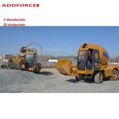 China automatic concrete mixer with self loading capacity and rotary drum as well 4 drive wheels 5.3m3 for sale