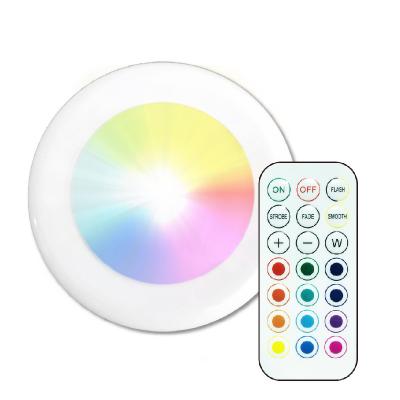 China Dimmable Modern Color Changing Stick On LED Puck Light Remote Control RGB for sale