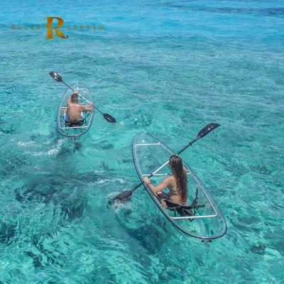 China Sea Heavy Duty Crystal Sit On Top Drop Point Clear Transparent Paddle 2 Person Fish Fishing Canoe Kayak for sale