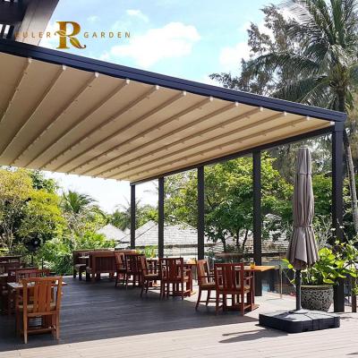 China Large Outdoor Automatic Retractable Aluminum Roof Cover Awnings 100% PVC PVC Pergola Opening Retractable Awning for sale