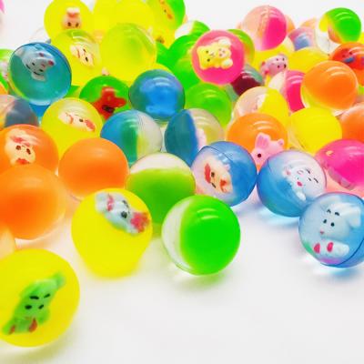 China 3D Promotional RB71 Clear 3D Fruit Animals Insert 30MM High Rubber Jumping Stretch Printed Bouncy Ball For Vending Machine for sale