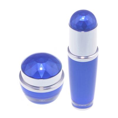 China Cosmetic Bottle 0.5OZ 1OZ 1.7OZ Double Wall Empty Acrylic Customize Cream Jar Blue Color Plastic Container Skin Care Cream Packaging for sale