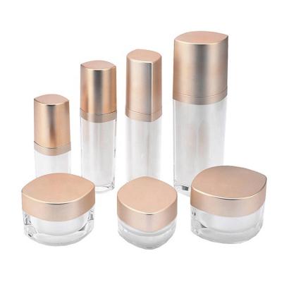 China Special shape skin care cosmetic packaging set 15ml 30ml 60ml 120ml acrylic jar plastic bottles cream bottle pump lotion cosmetic package for sale