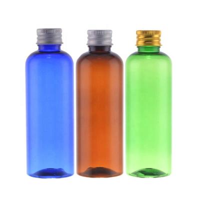 China Cosmetic Empty PET Toner Bottle 100ml Shoulder PET Plastic Flat Bottle With Aluminum Screw Cap For Toner Makeup Remover Shampoo Body Oil for sale