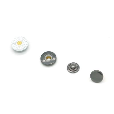 China Custom Paintable Metal Logo Iron Brass Stainless Steel 4 Snap Button Spring Classic Silver Parts For Garment Accessories for sale