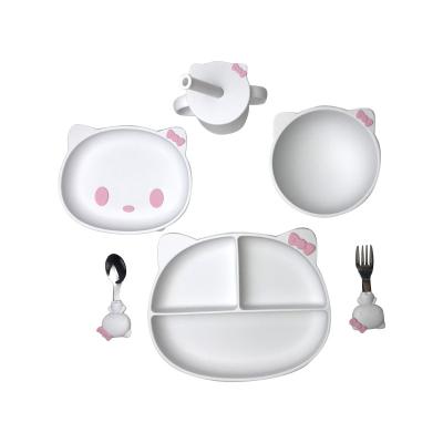 China 6pcs Silicone Baby Feeding Set Kitten Shape BPA Free Suction Bowls And Plates for sale